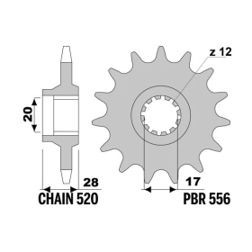 PBR Steel Standard Front Sprocket 556 - 520 ​​​​​​​GILERA SP / GFR / CX / CRONO 125cc 1988-1993