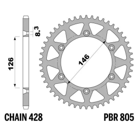 PBR Standard Steel Rear Sprocket 805 - 428 SUZUKI DR / TS 125cc 1984-2010