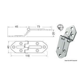 SS hinge w/release pin 118x40