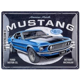 Metal tin sign FORD MUSTANG BLUE 1969 MUSCLE 30x40
