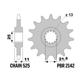 PBR Steel Standard Front Sprocket 2142 - 525 YAMAHA YZF-R6 600cc 2006-2021