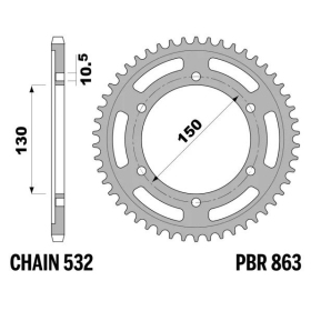 PBR Standard C45 Steel Rear Sprocket 863 - 532 ​​​​​​​YAMAHA FZR / YZF / XJR / GTS 750-1300cc 1987-2002