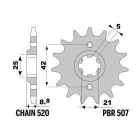 PBR Steel Standard Front Sprocket 507 - 520 HUSQVARNA WR / KAWASAKI KX 250-500cc 1983-2002