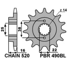 PBR Steel Standard Front Sprocket 490BL - 520 DUCATI MONSTER / MULTISTRADA / SS / SP4 / SL / SCRAMBLER / TRIUMPH THUNDERBIRD 400-900cc 1988-2022