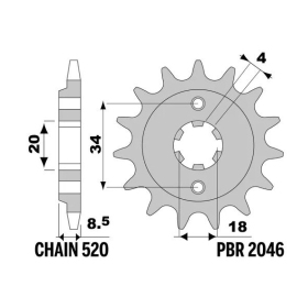 PBR Steel Standard Front Sprocket 2046 - 520 HONDA REBEL 250 1987-2014