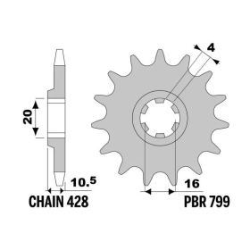 PBR Steel Standard Front Sprocket 799 - 428 HYOSUNG / SUZUKI 125cc 1997-2015