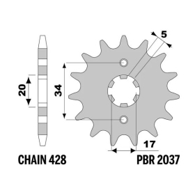 PBR Steel Standard Front Sprocket 2037 - 428 DERBI / HONDA / RIEJU 125cc 2003-2024