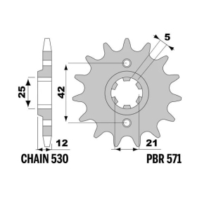 PBR Steel Standard Front Sprocket 571 - 530 YAMAHA FZ / XJ / YT 60-600cc 1981-1988