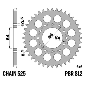 PBR Standard C45 Steel Rear Sprocket 812 - 525 ​​​​​​​SUZUKI GT / TS 250cc 1973-1978