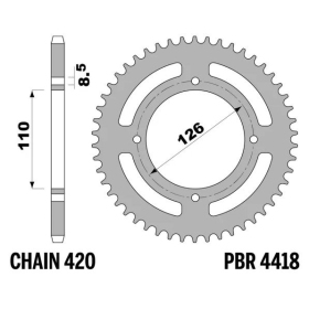 PBR Ultra-Light Aluminium Rear Sprocket 4418 - 420 ​​​​​​​KAWASAKI KX / SUZUKI RM 65cc 2000-2023