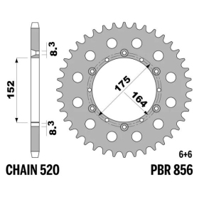 PBR Standard C45 Steel Rear Sprocket 896 - 520 KTM MX 125-600cc 1981-1990