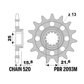 PBR Steel Standard Front Sprocket 2093M - 520 KAWASAKI ZX6R / ZX6RR NINJA 600-636cc 1998-2006