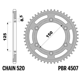 PBR Standard C45 Steel Rear Sprocket 4507 - 520 CF MOTO / GAS GAS / HUSABERG / HUSQVARNA / KTM 125-990cc 1991-2025