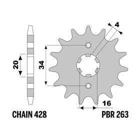 PBR Steel Standard Front Sprocket 263 - 428 BETA / MUZ / PEUGEOT / RIEJU / SHERCO / SUZUKI / YAMAHA 80-125cc 1982-2025