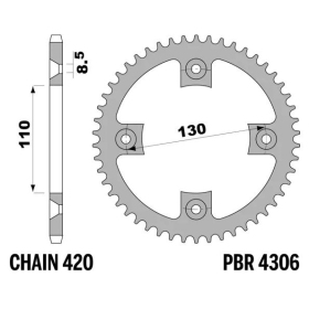 PBR Standard C45 Steel Rear Sprocket 4306 - 420 ​​​​​​​HONDA CR / CRF 85-150cc