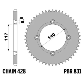 PBR Ultra-Light Aluminium Rear Sprocket 831 - 428 ​​​​​​​YAMAHA YZ 80 1985-1992