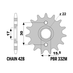 PBR Steel Standard Front Sprocket 332M - 428 ​​​​​​​HONDA CR 80-85cc 1986-2007