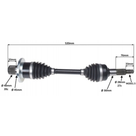 Left rear axle MaxTuned CF MOTO CF 400-500cc 20-22