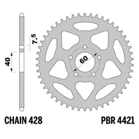 PBR Standard C45 Steel Rear Sprocket 4421 - 428 ​​​​​​​BETA REV / EVO 50-80cc 2002-2020