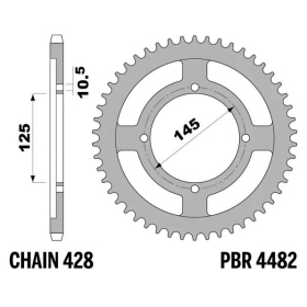 PBR Standard Steel Rear Sprocket 4482 - 428 YAMAHA XVS 125-250cc 2001-2004