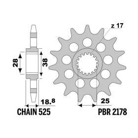 PBR Steel Standard Front Sprocket 2178 - 520 APRILIA RSV4 / TUONO 1000-1100cc 2011-2024