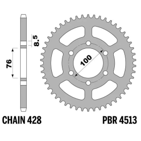 PBR Standard C45 Steel Rear Sprocket 4513 - 428 ​​​​​​​YAMAHA MT / R / XSR / YZF 125cc 2008-2025