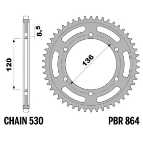 PBR Standard C45 Steel Rear Sprocket 864 - 530