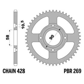 PBR Standard C45 Steel Rear Sprocket 269 - 428 DAELIM / HONDA / KYMCO / MASH 125cc 68-17