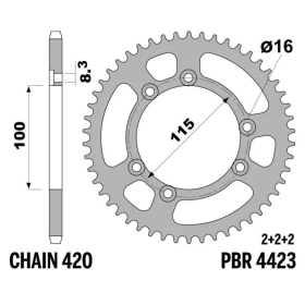 PBR Ultra-Light Aluminium Rear Sprocket 4423 - 420 BETA / FANTIC 50cc 1998-2020