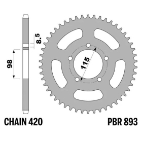 PBR Ultra-Light Aluminium Rear Sprocket 893 - 420 KTM SX 60-65cc 1998-2003