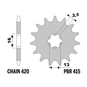 PBR Steel Standard Front Sprocket 415 - 420 KAWASAKI KFX / SUZUKI RV / TS / YAMAHA DT / RD 50-80cc 1973-2006