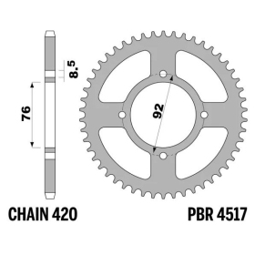 PBR Ultra-Light Aluminium Rear Sprocket 4517 - 420 ​​​​​​​BUCCI MOTO BR1R / MX1 65-125cc 2006-2013