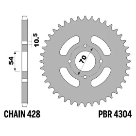 PBR Standard C45 Steel Rear Sprocket 4304 - 428 HONDA CBR 125cc 2004-2010