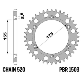 PBR Standard C45 Steel Rear Sprocket 1503 - 520 CAGIVA WMX 125-250cc 1987-1988