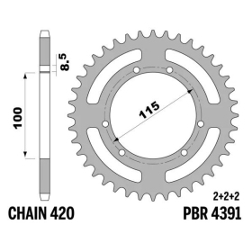 PBR Standard Steel Rear Sprocket 4391 - 420 MOTOR HISPANIA FURIA 50cc 1997-2016