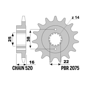 PBR Steel Standard Front Sprocket 2075 - 520 DUCATI MONSTER / SCRAMBLER / SUPERSPORT 797-937cc 2014-2024