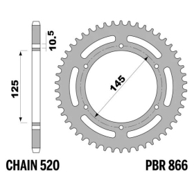 PBR Tempered C45 Steel Rear Sprocket 866 - 520 YAMAHA MT / XJ / XT / XTZ 600-750cc 1989-2015