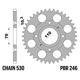 PBR Standard C45 Steel Rear Sprocket 246 - 530 ​​​​​​​HONDA CB / CM 250-400cc 1977-1982