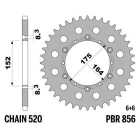 PBR Standard C45 Steel Rear Sprocket 856 - 520 YAMAHA DT / SR / TT / TT-R / WR / XT / YFZ / YZ 125-600cc 75-09