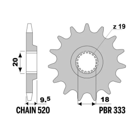 PBR Steel Standard Front Sprocket 333 - 520 ​​​​​​​HONDA CR / VFR / VTR 125-1000cc 1986-2001