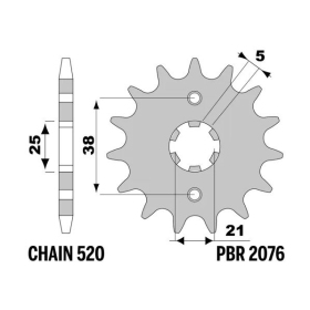 PBR Steel Standard Front Sprocket 2076 - 520 YAMAHA XV 125 VIRAGO 1997-2000