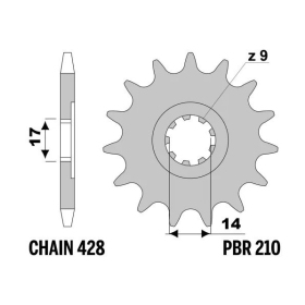 PBR Steel Standard Front Sprocket 210 - 428 CAGIVA COCIS / MITO / PRIMA / SUPERCITY 50-80cc 1988-1999