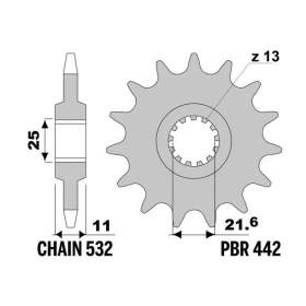 PBR Steel Standard Front Sprocket 442 - 532 ​​​​​​​YAMAHA GTS / FZR / YZR / YZF 600-1000cc 1987-2005