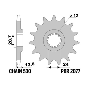 PBR Steel Standard Front Sprocket 2077 - 530 KAWASAKI GPZ / ZRX 1100-1200cc 1995-2006