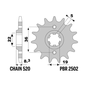 PBR Steel Standard Front Sprocket 2502 - 520 ​​​​​​​Honda XR / ATC-X 350cc 1985-1986