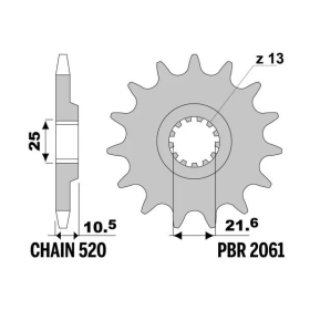 PBR Steel Standard Front Sprocket 2061 - 520 ​​​​​​​KAWASAKI KSF / KFX / KEF 250-300CC 1987-2004