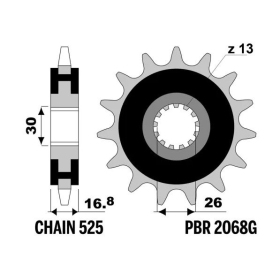 PBR Steel Noise-Free Front Sprocket 2068 - 525 HONDA CB / CBF / CBR / CRF / NT / XL 450-1100cc 1996-2024