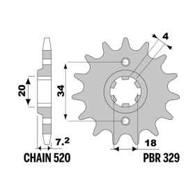 PBR Steel Standard Front Sprocket 329 - 520 ​​​​​​​HONDA CA / MTX / NSR 125-200cc 1983-1999