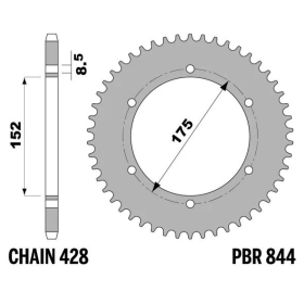 PBR Standard C45 Steel Rear Sprocket 844 - 428 YAMAHA DT / WR 125cc 1988-2014