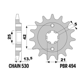 PBR Steel Standard Front Sprocket 494 - 530 DUCATI F1 / INDIANA / PANTAH 350-750cc 1977-1990